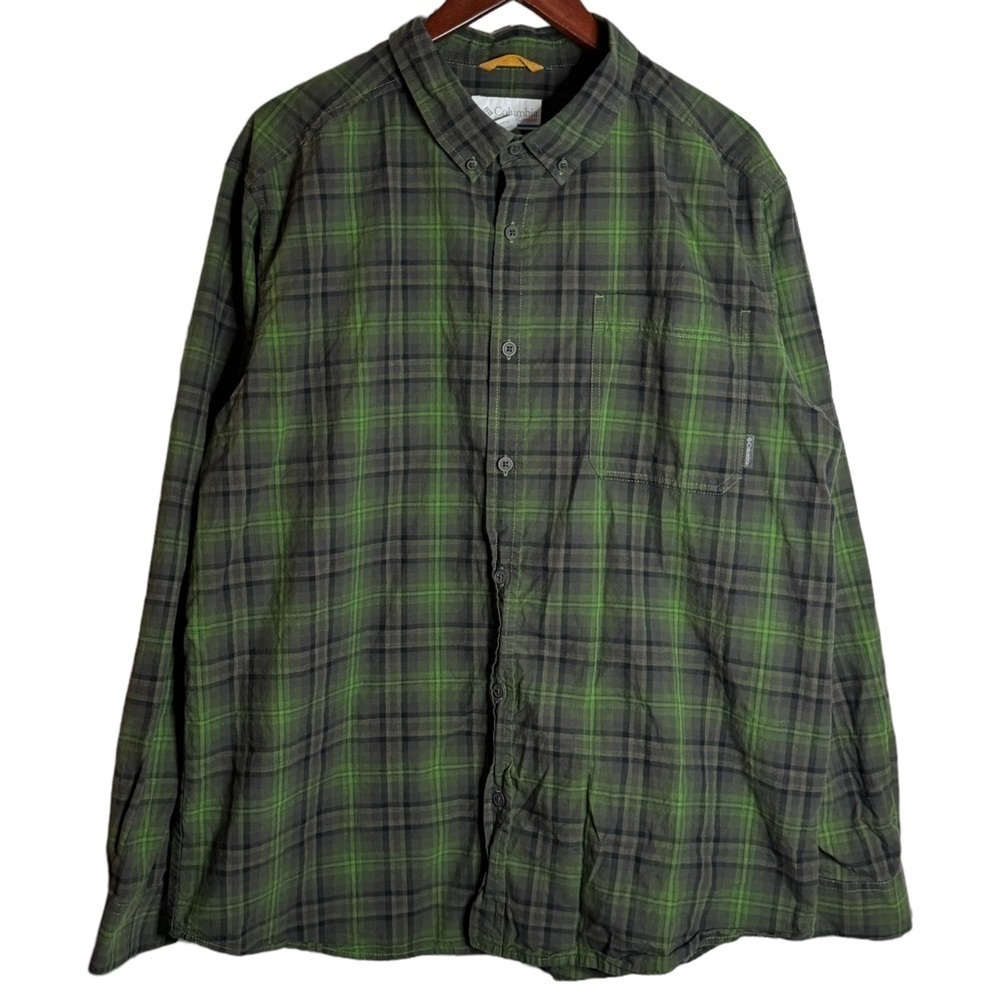 Columbia Out and Back Long Sleeve Plaid Button Down Twill Shirt Brown Green XL